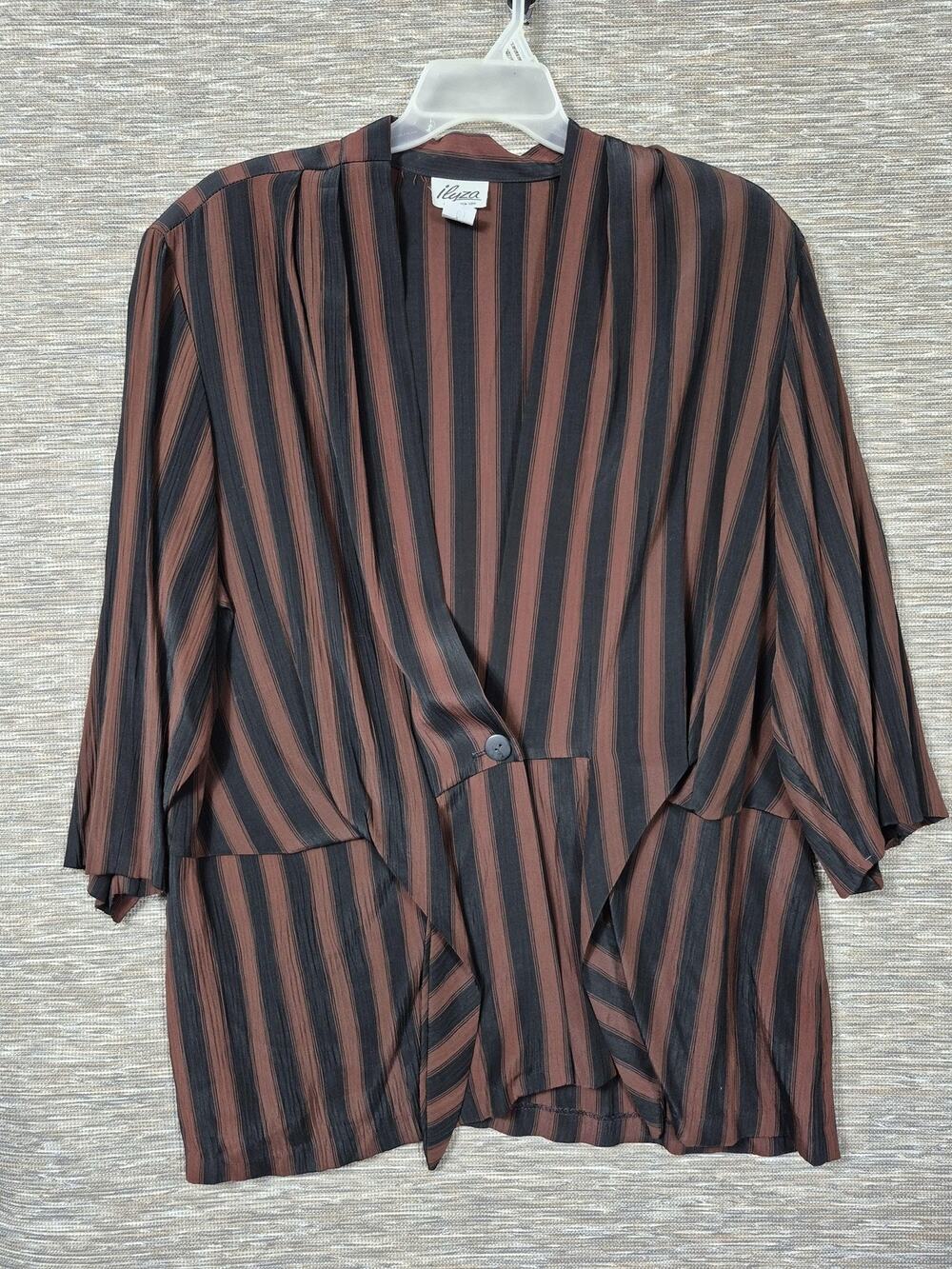 Ilyza New York Blazer Jacket Womens 22/24 Brown Black Stripe Single Button Plus